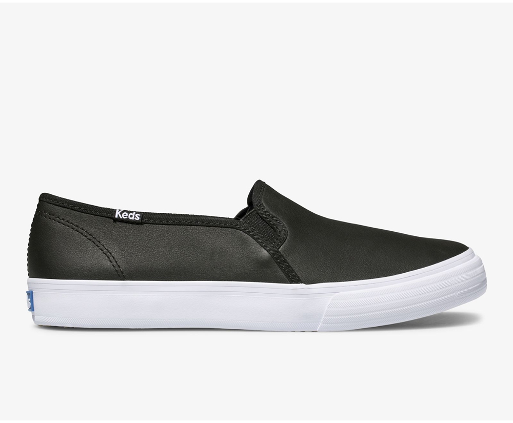 Keds Slip Ons Damen Schwarz - Double Decker Leder - DMH-562041